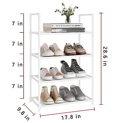 COAPUKT 4-Tier Small Shoe Rack, Narrow Kids Shoe Rack Stackable Organizer Storage,Sturdy Shoe Stand for Closet Entryway Hallway(4 Tiers-White)