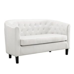 barrel love seat, button tufted faux leather barrel loveseat sofas, midcentury modern 2 seater sofa couch, small loveseats for small spaces, bedrooms, love seats couches for living room - white