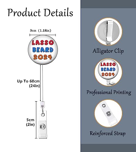 Lasso Beard 2024 Badge Reel, Ted Badge Clip Funny Badge Holder, Retractable Lanyard, NICU LD Nurse Surgery Medical #240