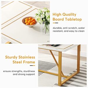 Tribesigns 70.9 Inch Dining Table for 6 to 8, Modern Kitchen Table Dining Room Table, Rectangle White Dinner Table with Gold Meta Base for Kitchen, Living Room