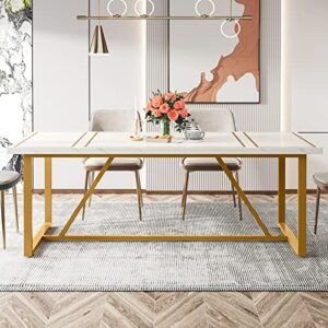 Tribesigns 70.9 Inch Dining Table for 6 to 8, Modern Kitchen Table Dining Room Table, Rectangle White Dinner Table with Gold Meta Base for Kitchen, Living Room