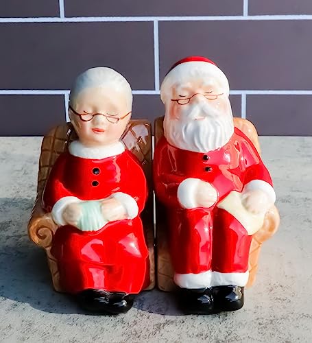 Ebros Gift North Pole Residence Mr And Mrs Santa Claus Sitting On Sofa Chair Christmas Couple Salt And Pepper Shakers Set Ceramic Figurines Party Kitchen Tabletop Collectible