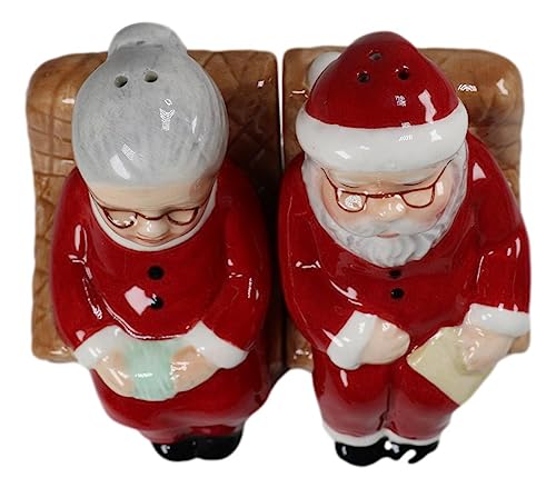 Ebros Gift North Pole Residence Mr And Mrs Santa Claus Sitting On Sofa Chair Christmas Couple Salt And Pepper Shakers Set Ceramic Figurines Party Kitchen Tabletop Collectible