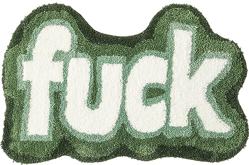 RoomTalks Green Cute Funky Bathroom Rugs Non Slip Washable, Shaggy Soft Absorbent Funny Cool Unique 2x3 Accent Throw Carpet Small Area Rugs for Bedroom Bathroom Dorm Kitchen Rude Swear Words Fuck Rug