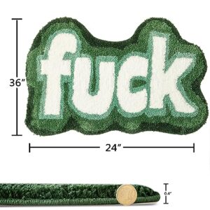 RoomTalks Green Cute Funky Bathroom Rugs Non Slip Washable, Shaggy Soft Absorbent Funny Cool Unique 2x3 Accent Throw Carpet Small Area Rugs for Bedroom Bathroom Dorm Kitchen Rude Swear Words Fuck Rug