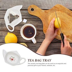 Ceramic Teabag Caddy Holder: Teapot Shaped Tea Bag Holder Resting Caddy Saucer Dessert Spoon Rests Teabag Saucer Seasoning Dish Loose Tea Dish 2Pcs