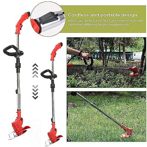 GYMNASTIKA Electric Lawn Mower, 450W Battery Power Lawn Mower Telescopic Rod Anti-Slip Handle Weed Trimmer Cordless Low Noise Electric Weed Lawn Eater Powerful Motor Garden Tool US Plug