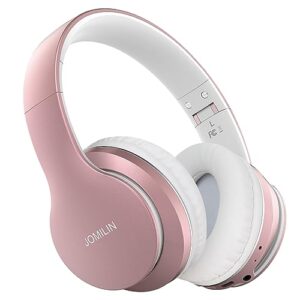 jomilin b9 bluetooth headphones over-ear, 60 hours playtime lightweight folding hi-fi stereo bass wireless headset with mic, volume control headphones for ipad/travel/tablet/pc (rose gold)