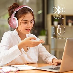 JOMILIN B9 Bluetooth Headphones Over-Ear, 60 Hours Playtime Lightweight Folding Hi-fi Stereo Bass Wireless Headset with Mic, Volume Control Headphones for iPad/Travel/Tablet/PC (Rose Gold)