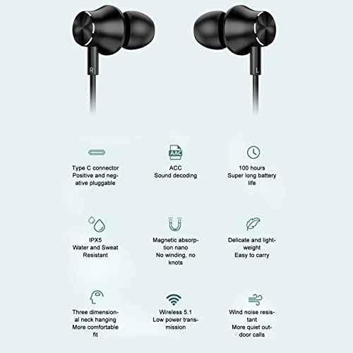 Yunseity Bluetooth Neckband Headphones, Wireless Stereo Noise Cancelling Earphones with 100 Hours Battery Life, Magnetic Lightweight Sports Headset Voice Assistant, for Running Workout