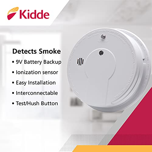 Kidde Smoke & Carbon Monoxide Detector with Voice Alerts, Battery Powered, Combination Smoke & CO Alarm & Smoke Detector, Hardwired Smoke Alarm with 9-Volt Battery Backup, Test-Reset Button