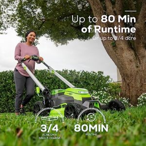 Greenworks 60V 25inch Cordless Self-propelled Lawn Mower ,with (2) 4.0AH Batteries and Dual Port Charger and Replacement Blades