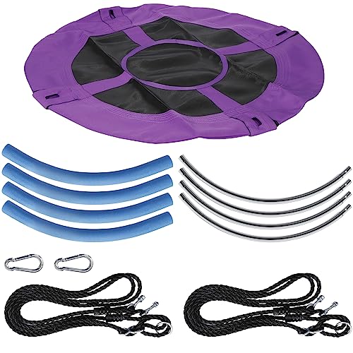 HomGarden Saucer Tree Swing Purple Set 40" Waterproof Round Outdoor Nest Spinner Web Tree Swing 800 lbs Weight Capacity Durable Steel Frame w/Adjustable Nylon Ropes Kids, Teens Adults