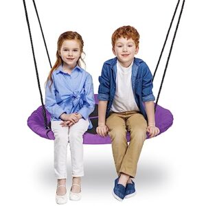 HomGarden Saucer Tree Swing Purple Set 40" Waterproof Round Outdoor Nest Spinner Web Tree Swing 800 lbs Weight Capacity Durable Steel Frame w/Adjustable Nylon Ropes Kids, Teens Adults