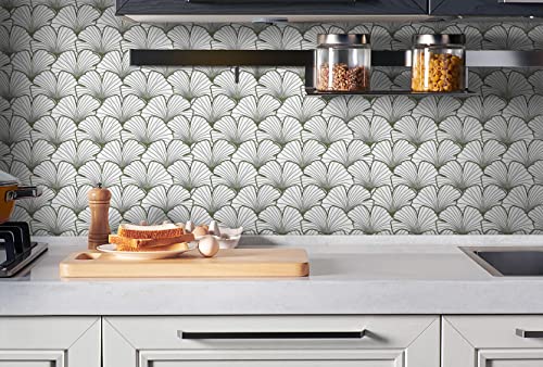 Heroad Brand Green Leaf Wallpaper Peel and Stick Green Ginkgo Leaves Wallpaper Geometry Contact Paper Self Adhesive Boho Thicken Contact Paper for Cabinets Removable Waterproof Vinyl 15.5"x196"