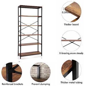 Aceshin 6 Tier Bookcase, Solid Wood Bookshelf Rustic Vintage Industrial Bookcase, Metal and Wood Vintage Bookshelf (6 Tier)