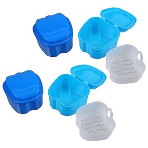 Denture Case 4pcs Denture Case Denture Bath Box Orthodontic Retainer Case False Teeth Storage Case Box with Strainer Cups for Soaking Dentures Denture Cups for Soaking Dentures