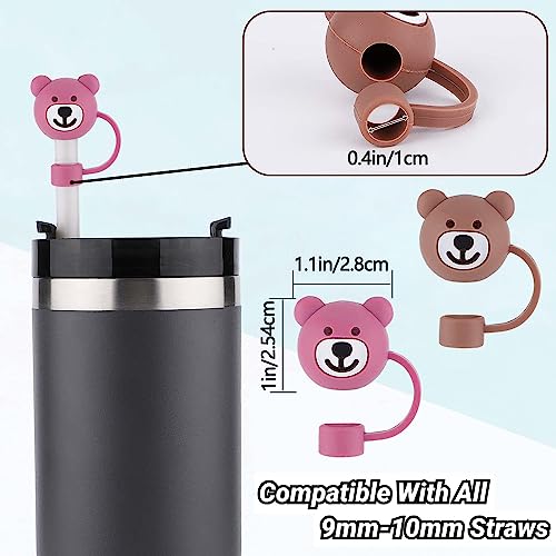 4pcs Straw Covers Cap for Stanley Cup, Cute Bear Silicone Straw Tip Covers for Stanley 30 & 40 Oz Tumbler with Handle (Bear)