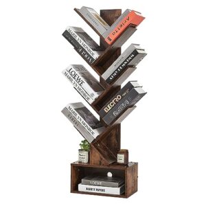 brian & dany tree bookshelf, 6-tier book shelf, wooden bookshelves storage organizer shelves for living room, bedroom, office, rustic brown