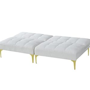 Convertible Couch Bed Futon with Gold Metal Legs, Modern Multi-Functional Convertible Sofa Bed, Teddy Fabric, Small Sectional Sofa, Perfect for Living Room, Bedroom, Office, Apartment (White)