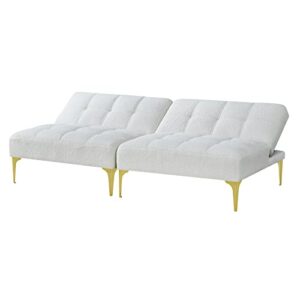 Convertible Couch Bed Futon with Gold Metal Legs, Modern Multi-Functional Convertible Sofa Bed, Teddy Fabric, Small Sectional Sofa, Perfect for Living Room, Bedroom, Office, Apartment (White)