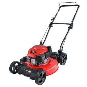 powersmart gas lawn mower, 21-inch 170cc 2-in-1 mulching and side-discharge push mower, red (db2194cr)