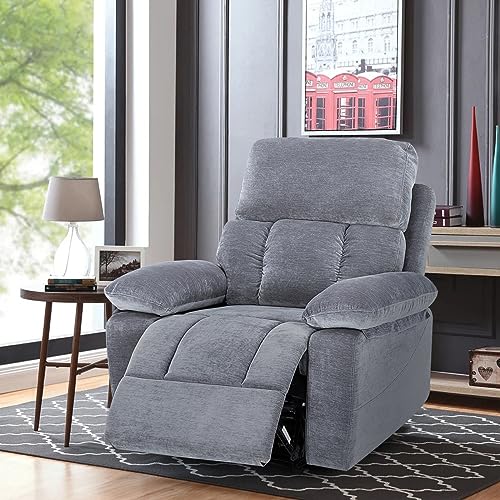 FICMAX Recliner Chair with Vibration Massage, Heat and Side Pocket, Ergonomic Lounge Chair for Living Room, Single Sofa Chair Home Theater Seating Reclining Chair Recliner Sofa (Grey)