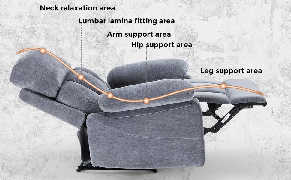 FICMAX Recliner Chair with Vibration Massage, Heat and Side Pocket, Ergonomic Lounge Chair for Living Room, Single Sofa Chair Home Theater Seating Reclining Chair Recliner Sofa (Grey)