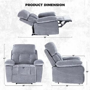 FICMAX Recliner Chair with Vibration Massage, Heat and Side Pocket, Ergonomic Lounge Chair for Living Room, Single Sofa Chair Home Theater Seating Reclining Chair Recliner Sofa (Grey)