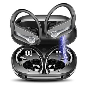 wireless earbuds, bluetooth 5.3 headphones 50h playtime sports earphones over-ear earhooks headset with led display, enc mic, ip7 waterproof ear buds for workout, usb-c, gym, running, black (2023 new)