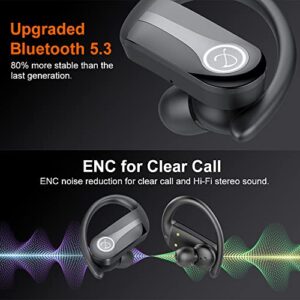 Wireless Earbuds, Bluetooth 5.3 Headphones 50H Playtime Sports Earphones Over-Ear Earhooks Headset with LED Display, ENC Mic, IP7 Waterproof Ear Buds for Workout, USB-C, Gym, Running, Black (2023 New)