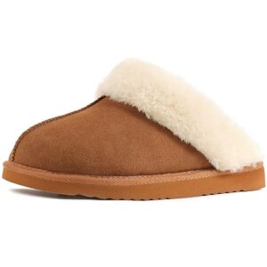 lazystep women's fuzzy memory foam slippers fluffy house shoes indoor outdoor(tan,size 5-6)