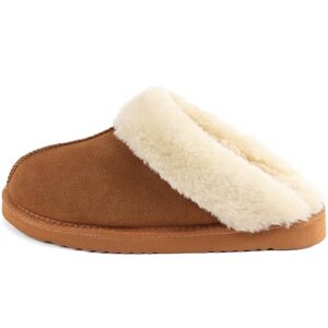 LazyStep Women's Fuzzy Memory Foam Slippers Fluffy House Shoes Indoor Outdoor(Tan,Size 5-6)