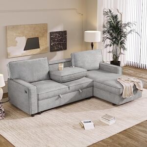 lumisol 89" convertible pull out sleeper sofa bed, l-shaped sectional sofa with reversible storage chaise, reversible sofa couch with cup holders and usb ports for living room, small apartment