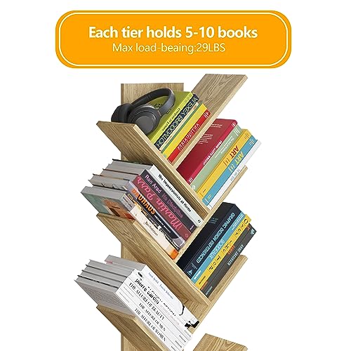 Youkia 6 Tier Tree Bookshelf, 6 Free Standing Bookcases, Morden Wooden Tree Book Shelf with Drawer, Tall Display Utility Storage Organizer Book Shelves for Living Room, Bed Room, Office, Cedar Wood