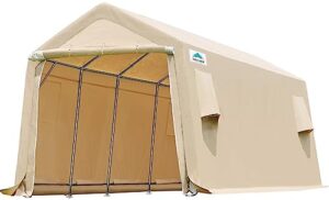 advance outdoor carport 10x20 ft heavy duty outdoor patio anti-snow portable canopy storage shelter shed with 2 rolled up zipper doors & vents for snowmobile garden tools, beige