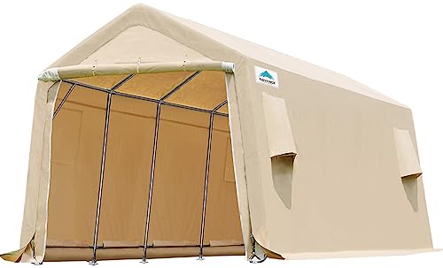 ADVANCE OUTDOOR Carport 10X20 ft Heavy Duty Outdoor Patio Anti-Snow Portable Canopy Storage Shelter Shed with 2 Rolled up Zipper Doors & Vents for Snowmobile Garden Tools, Beige