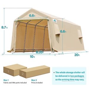 ADVANCE OUTDOOR Carport 10X20 ft Heavy Duty Outdoor Patio Anti-Snow Portable Canopy Storage Shelter Shed with 2 Rolled up Zipper Doors & Vents for Snowmobile Garden Tools, Beige