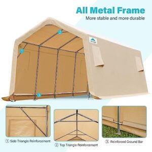 ADVANCE OUTDOOR Carport 10X20 ft Heavy Duty Outdoor Patio Anti-Snow Portable Canopy Storage Shelter Shed with 2 Rolled up Zipper Doors & Vents for Snowmobile Garden Tools, Beige