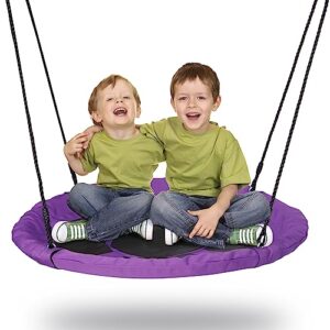 zeny 40'' saucer swing web swing round tree swing for kids indoor outdoor swing set 700lb capacity with carabiners, waterproof and steel frame (black+ purple)