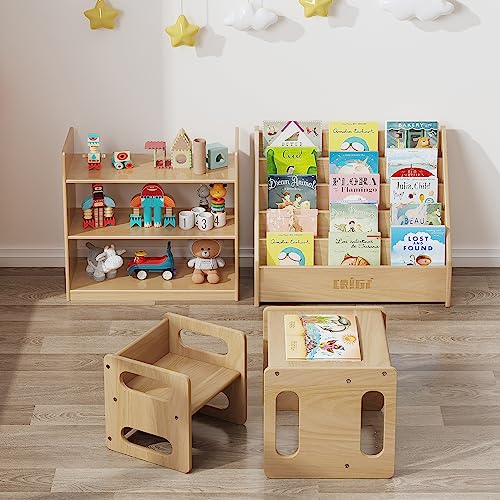 ERUGI Front-Facing Montessori Bookshelf,5 Tier Book Display Shelf for Toddler,Kids Storage Magazine Rack,Solid Wood Bookcase Organizer,Perfect for Playroom,Bedroom,Study Living Room,Nursery,Classroom