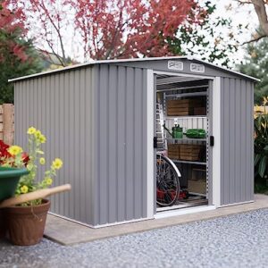 goohome 8x6 ft sheds & outdoor storage, sturdy metal galvanized steel garden storage shed w/lockable sliding doors, built-in-handles, 4 air vents, waterproof spacious utility tool storage bike shed