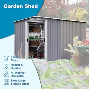 Goohome 8x6 FT Sheds & Outdoor Storage, Sturdy Metal Galvanized Steel Garden Storage Shed W/Lockable Sliding Doors, Built-in-Handles, 4 Air Vents, Waterproof Spacious Utility Tool Storage Bike Shed