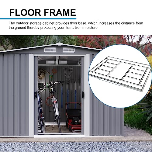 Goohome 8x6 FT Sheds & Outdoor Storage, Sturdy Metal Galvanized Steel Garden Storage Shed W/Lockable Sliding Doors, Built-in-Handles, 4 Air Vents, Waterproof Spacious Utility Tool Storage Bike Shed