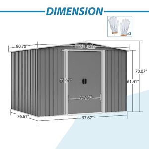 Goohome 8x6 FT Sheds & Outdoor Storage, Sturdy Metal Galvanized Steel Garden Storage Shed W/Lockable Sliding Doors, Built-in-Handles, 4 Air Vents, Waterproof Spacious Utility Tool Storage Bike Shed