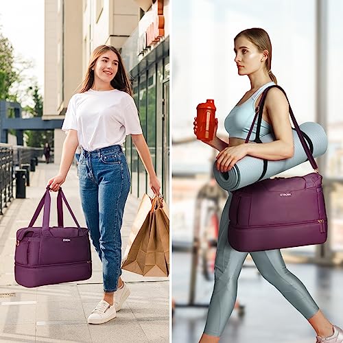 Gym Bag for Women, Sports Travel Duffel Bag with USB Charging Port, Weekender Overnight Bag with Wet Pocket and Shoes Compartment for Women Travel, Gym, Yoga (Grape Purple)