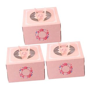 ultechnovo 3pcs boxes portable cake box disposable containers mini paper cups clear dessert containers paper cupcake box dessert pie boxes cardboard cupcake stand paper jam pink bakery boxes