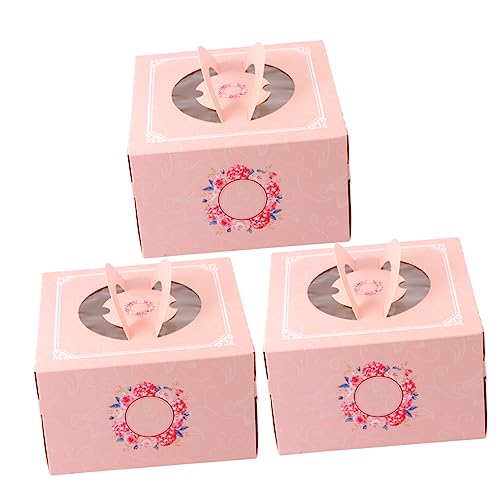 ULTECHNOVO 3pcs Boxes Portable Cake Box Disposable Containers Mini Paper Cups Clear Dessert Containers Paper Cupcake Box Dessert Pie Boxes Cardboard Cupcake Stand Paper Jam Pink Bakery Boxes