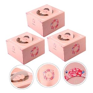 ULTECHNOVO 3pcs Boxes Portable Cake Box Disposable Containers Mini Paper Cups Clear Dessert Containers Paper Cupcake Box Dessert Pie Boxes Cardboard Cupcake Stand Paper Jam Pink Bakery Boxes