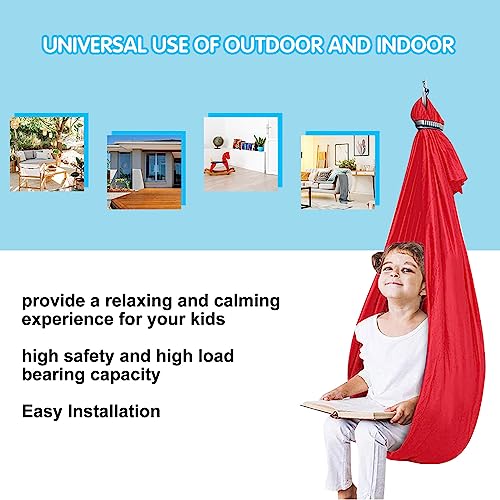 Sensory Swing for Kids, 9.2ft Long Adjustable Elastic Therapy Swing Indoor Outdoor Child Cuddle Hammock with Extension Strap and Carabiner for Autism ADHD Aspergers (3.3ft Wide 9.2ft Long)